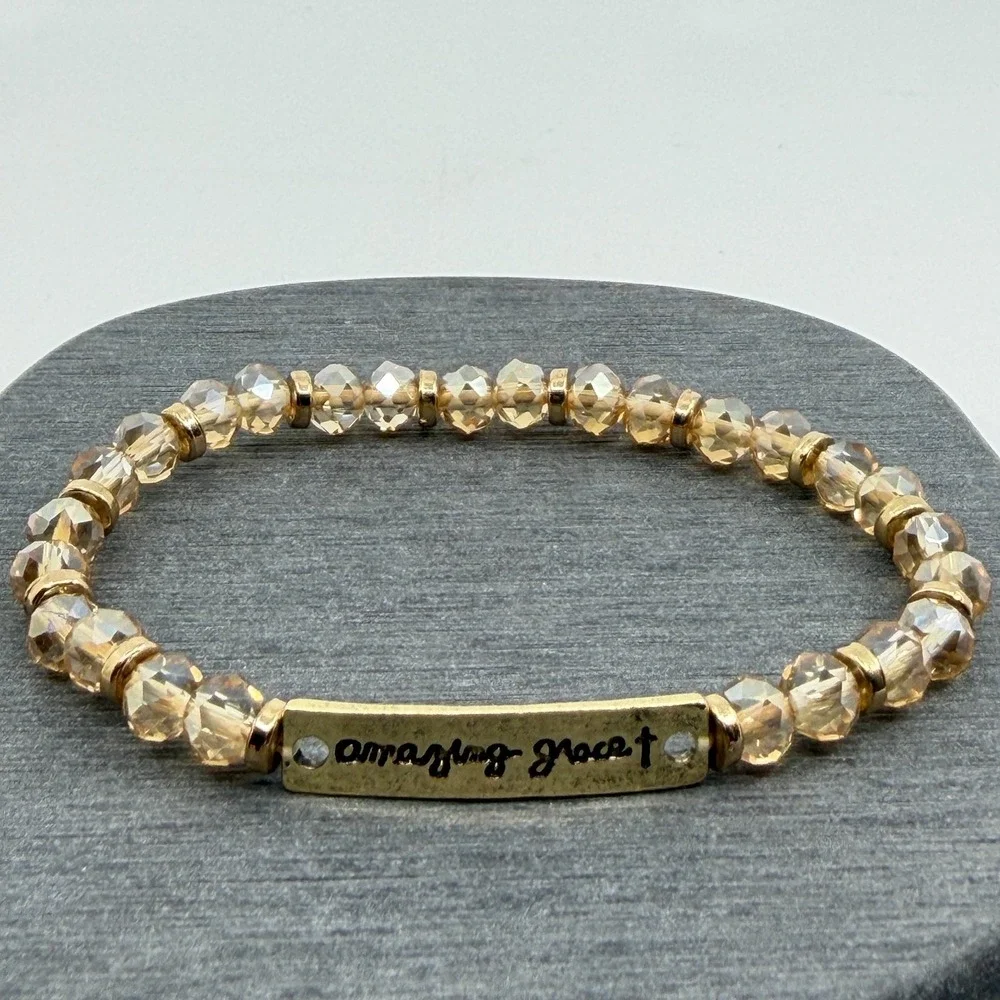 Amazing Grace Gold Tone Bead Bracelet Stacking Stretch Jewelry Gift Inspiration
